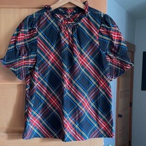 J. Crew Women's Plaid Blouse - Red, Blue, Yellow, White on Black